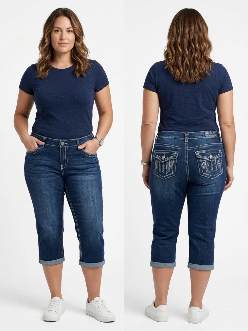 Women’s Dark Blue Capris Jeans Size 13 flap pockets